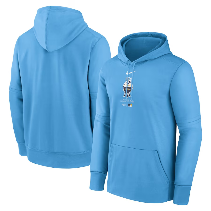 Men's Milwaukee Brewers Light Blue Collection Practice Performance Pullover Hoodie
